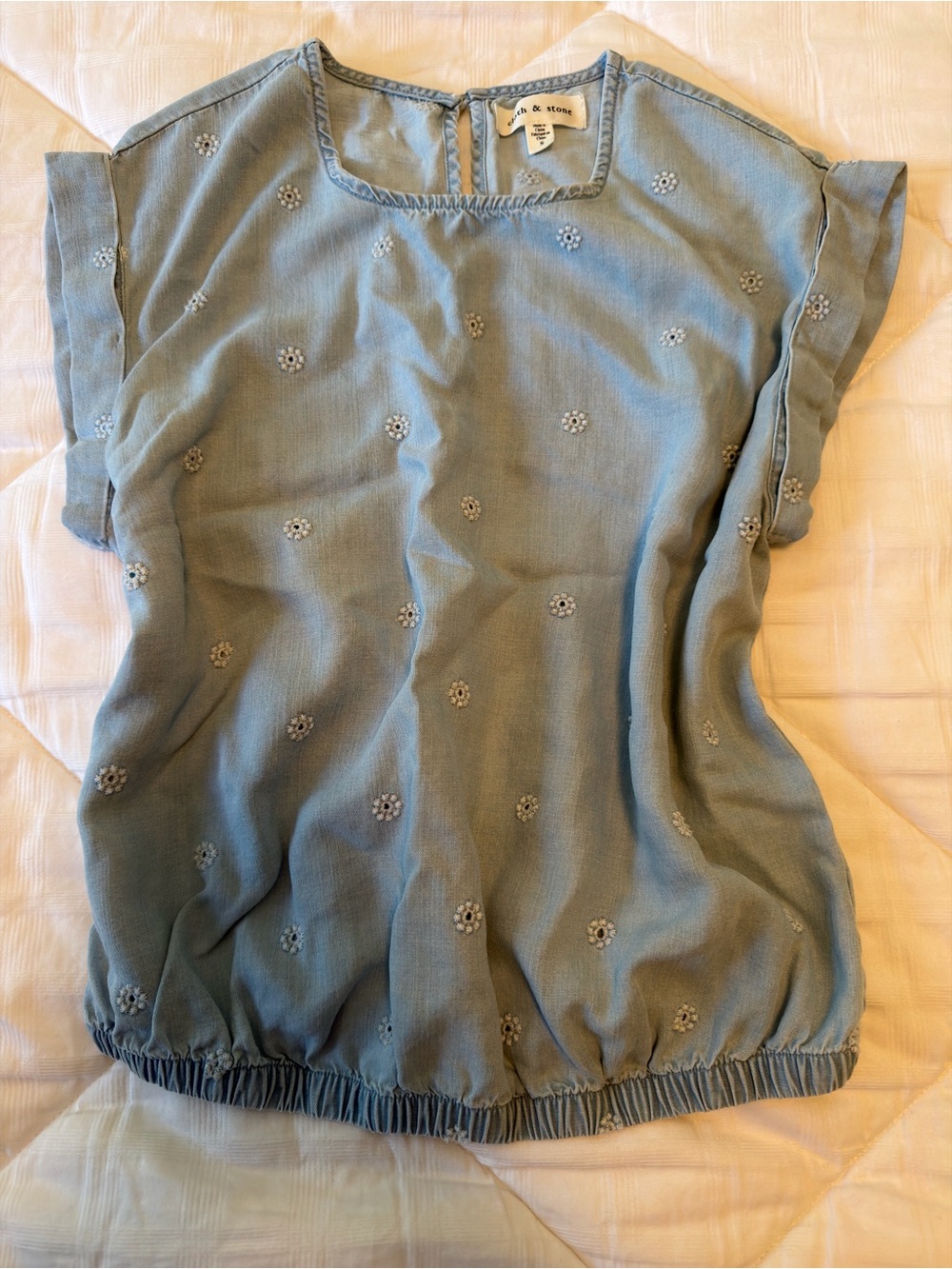 Cloth & Stone Light Blue Embroidered Flutter Sleeve Top